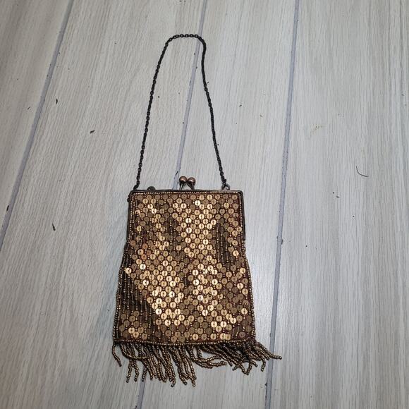 K.C. Malhan India Fully Beaded Gold Sequined Evening Bag Special Occasion - Picture 1 of 10